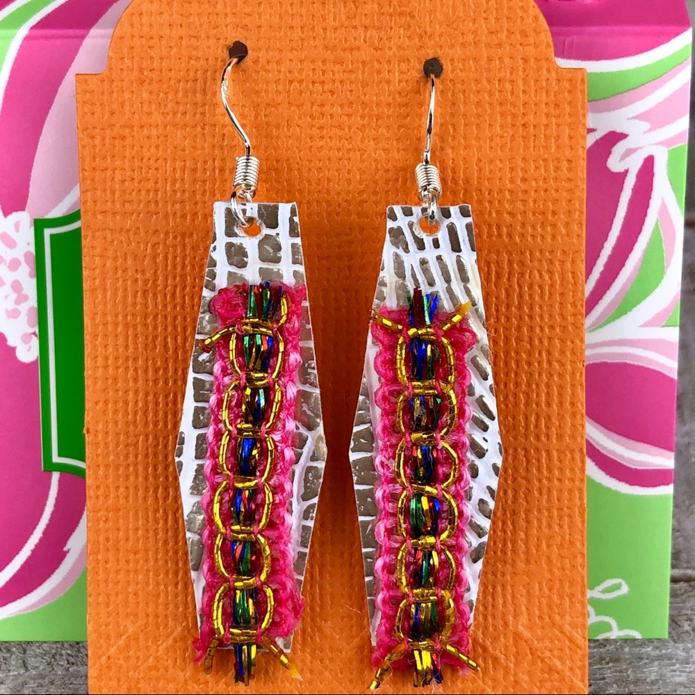 Earrings Faux leather, Dangle Metalic Earrings